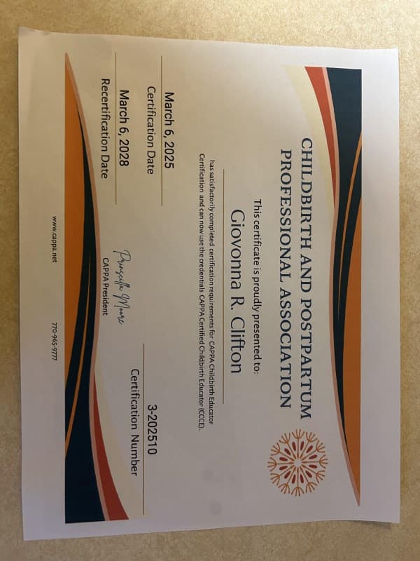 Clifton, Giovonna — doula training — photo 1