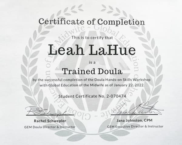 Lahue, Leah — doula training — photo 1