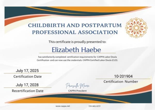 Haebe, Liz — doula training — photo 2