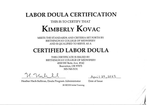Kovac, Kim — doula training — photo 3